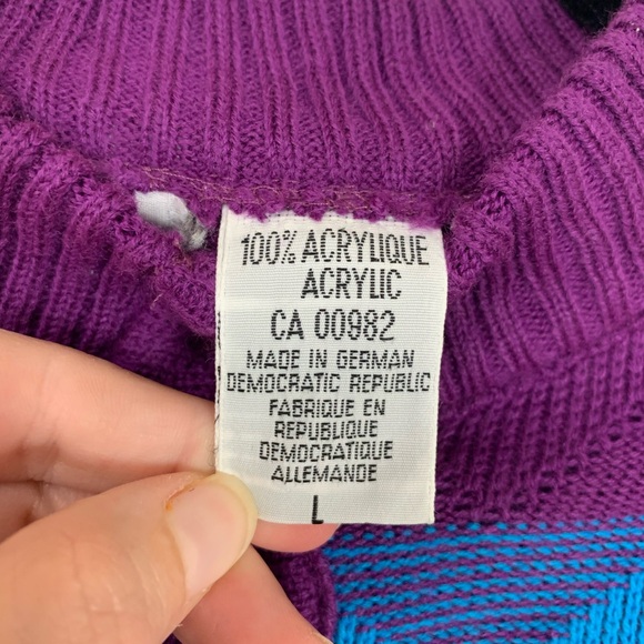 VTG Express Knit Zig Zag Grandpa Sweater Size Large Bright Retro Statement Cozy - Picture 4 of 15